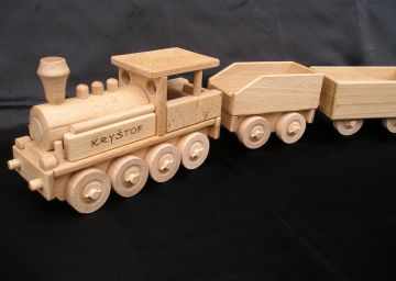 Steam Locomotives -toys from wood with burned name on body as gift