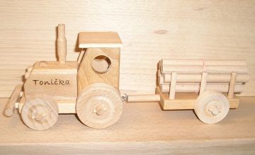 Tractors - toys from wood with burned name on body as gift