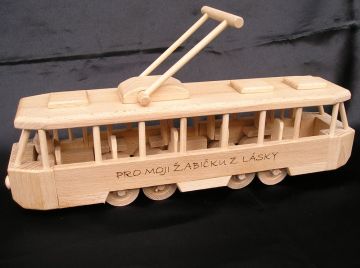 Tram - toys from wood with burned name on body as gift