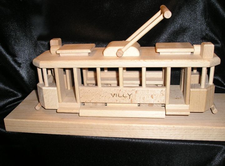 Trams wooden gift toy with engraved - burned name on body