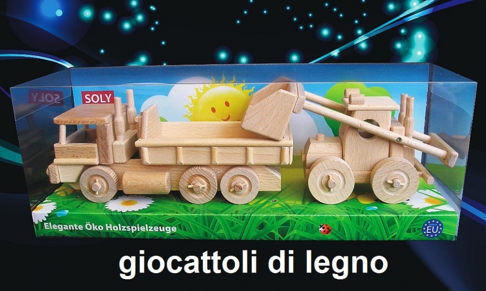 Camion + escavatore, giocattolo di legno - Wooden Gifts SOLY