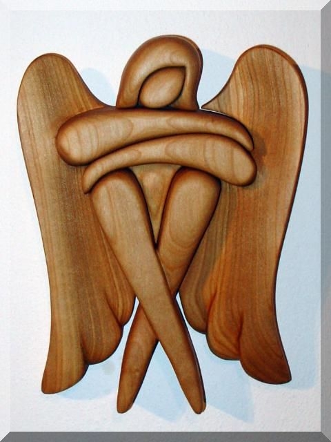 Angel sitting, wood sculpture carving - Wooden Gifts SOLY