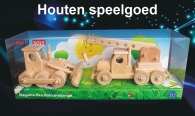 Bulldozer + mobile kraan, houten speelgoed