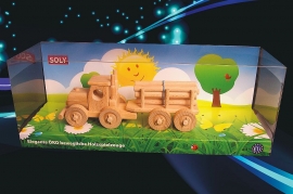 Truck with a disconnectable trailer. Wooden toy.