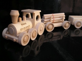 Children  wooden freight train with two wagons