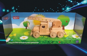 Mobile crane with moving arm, wooden toy