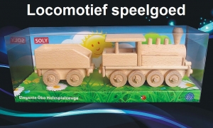 Houten locomotief met een kolen