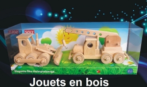 Grue + Bulldozer, jouets en bois