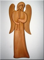 Angel with trumpet, wood sculpture 