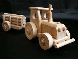 Wald-traktor mit anhanger, Spielzeug Holz