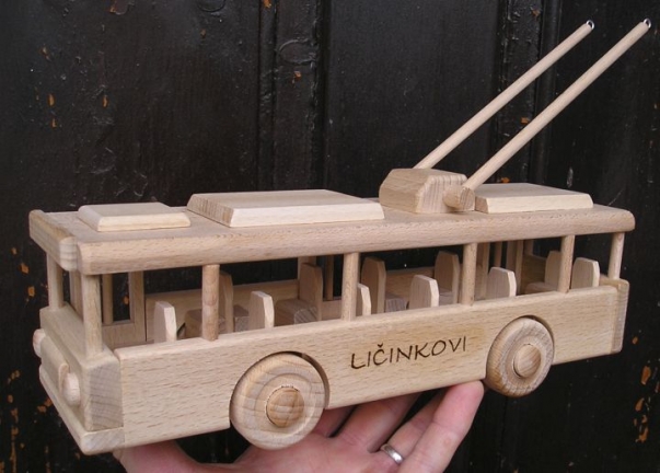 Wooden trolleybus toy