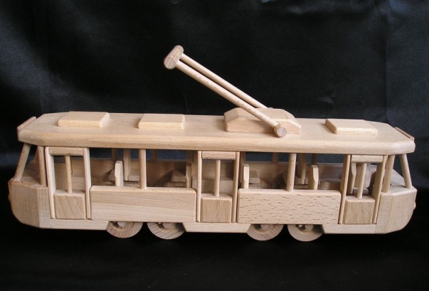 Modern tramway wooden toy - mobile.