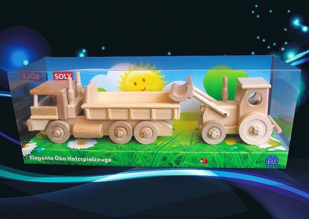 Lorry + tractor with blade, movable wooden toys
