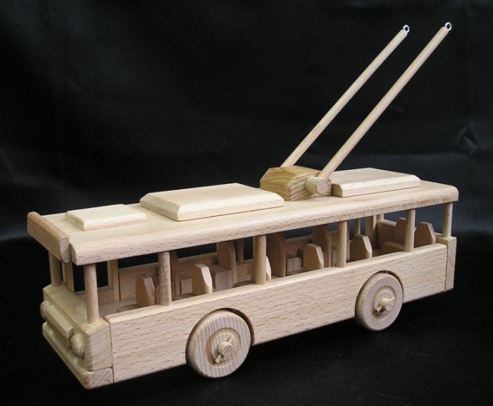 Wooden trolleybus toy