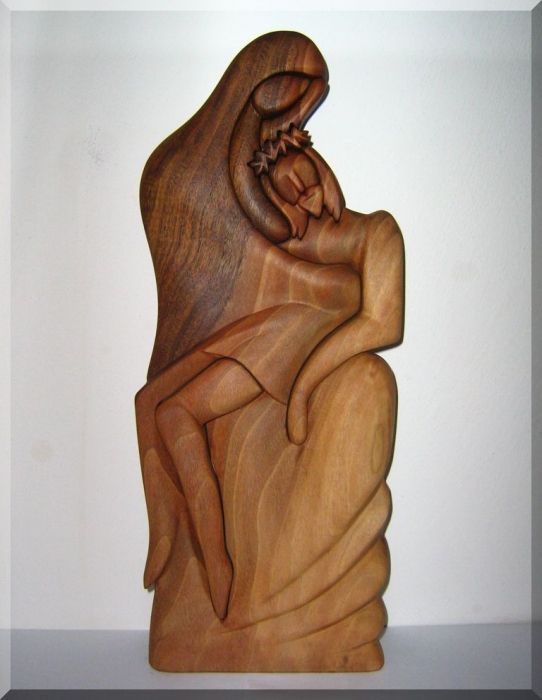 Piety, the God, Jesus and Maria wood sculpture 