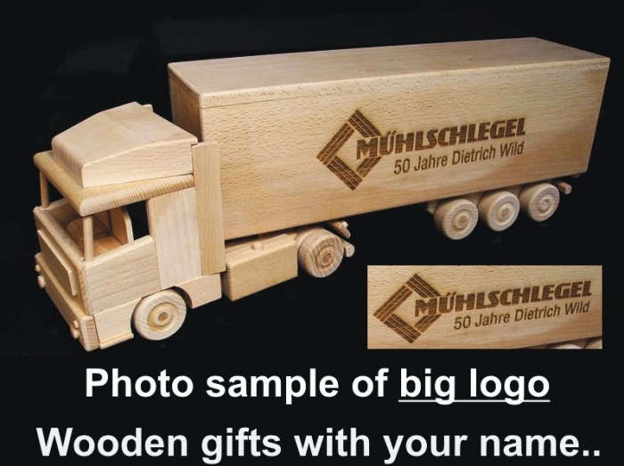 Laser engraving of a large logo on wooden gift