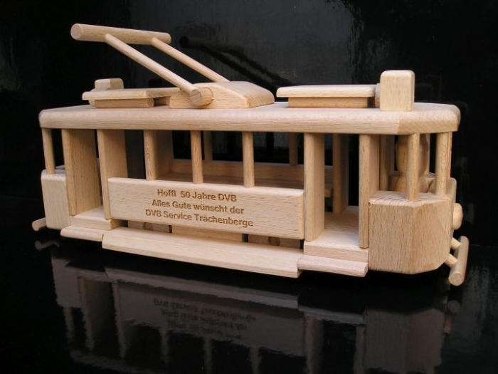 Historical tramway toy from wood